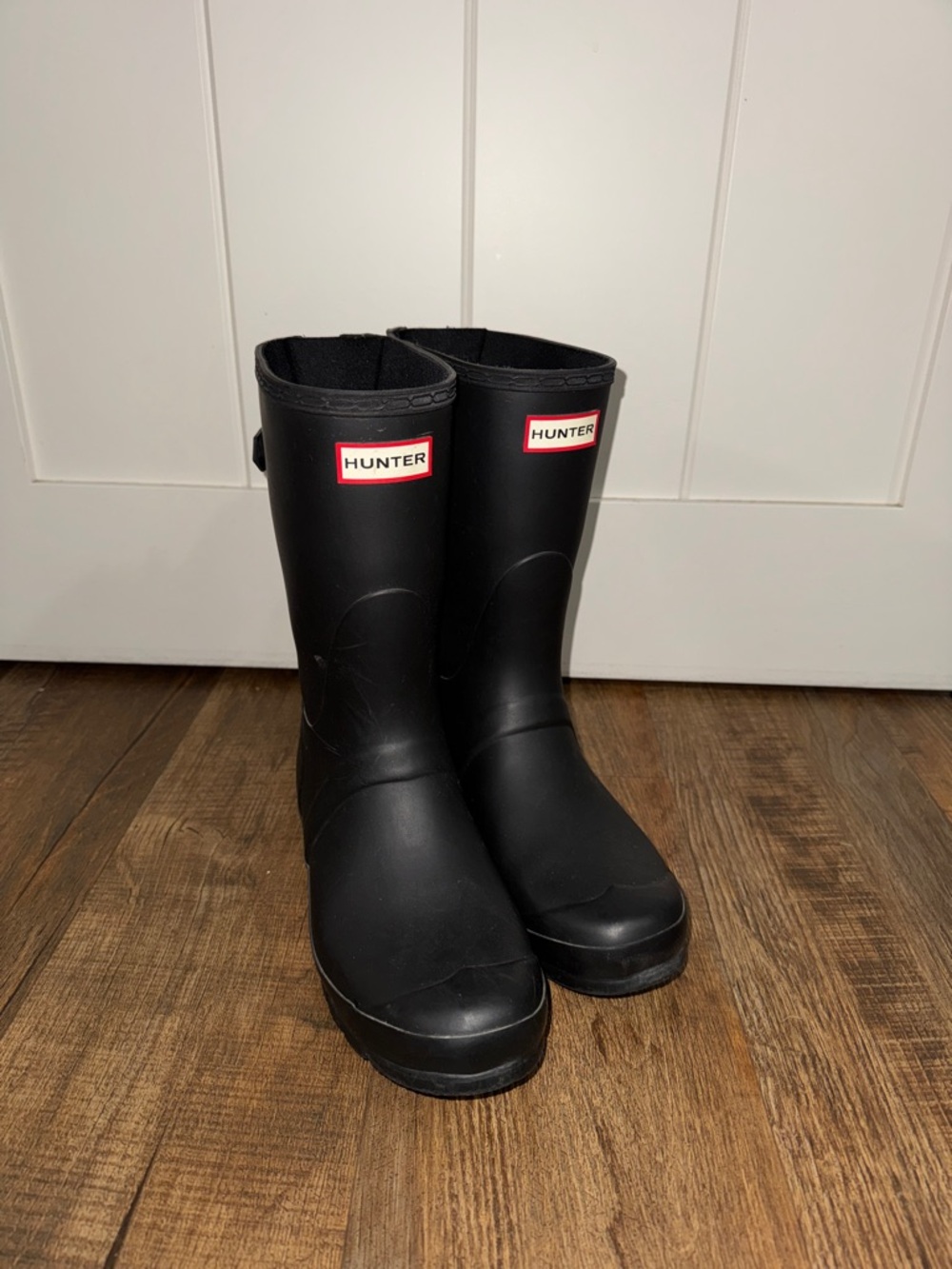 Hunter Matte Black Mid-Calf, Wide Calf, Rain Boots with Logo